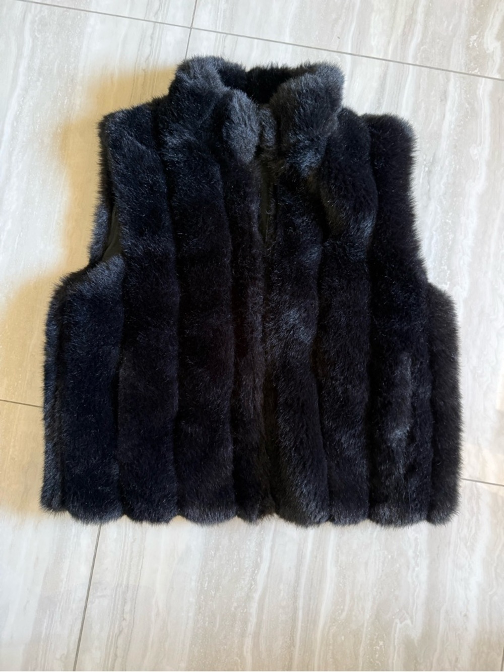 Black Faux Fur Vest - reversible pvc vinyl Medium Women's Coaco new york